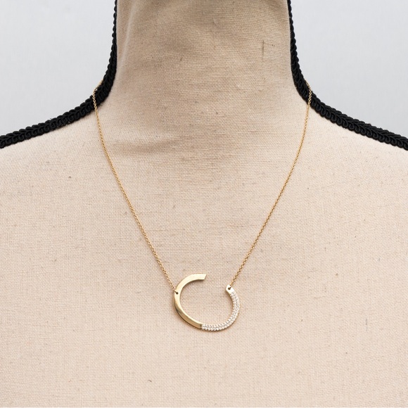 Classic choker pave initial C necklace 14K yellow gold plated with faux diamonds - Picture 1 of 14